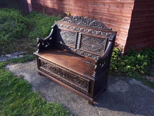 Victorian Carved Oak Hall Seat