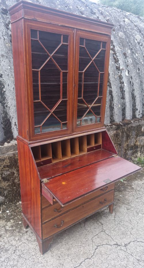 EDWARDIAN INLAID MAHOGANY BUREAU BOOKCASE - ADDITIONAL PHOTO 2