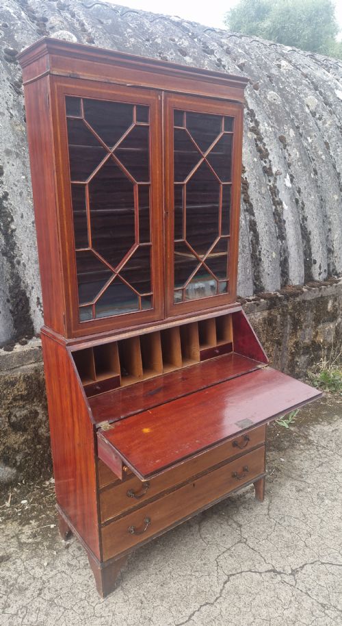 EDWARDIAN INLAID MAHOGANY BUREAU BOOKCASE - ADDITIONAL PHOTO 3