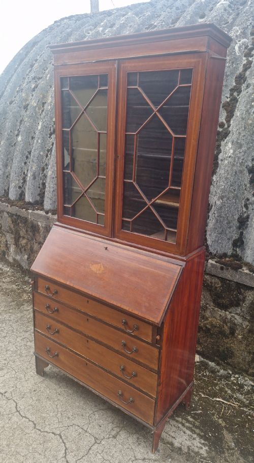 EDWARDIAN INLAID MAHOGANY BUREAU BOOKCASE - ADDITIONAL PHOTO 4