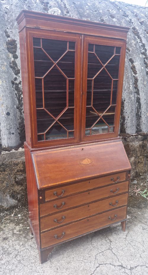 EDWARDIAN INLAID MAHOGANY BUREAU BOOKCASE - ADDITIONAL PHOTO 5