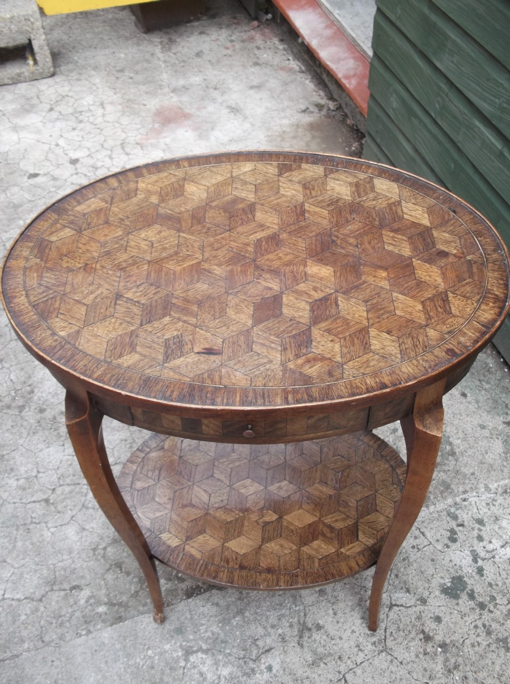 Late 19th century parquetry 2-tier side table