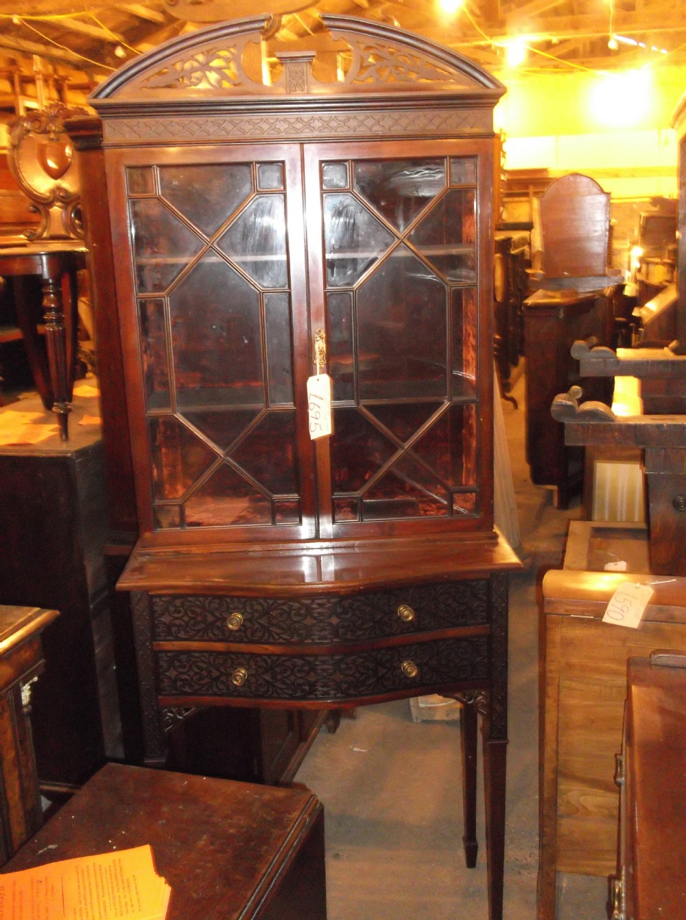 Edwardian mahogany display cabinet on stand