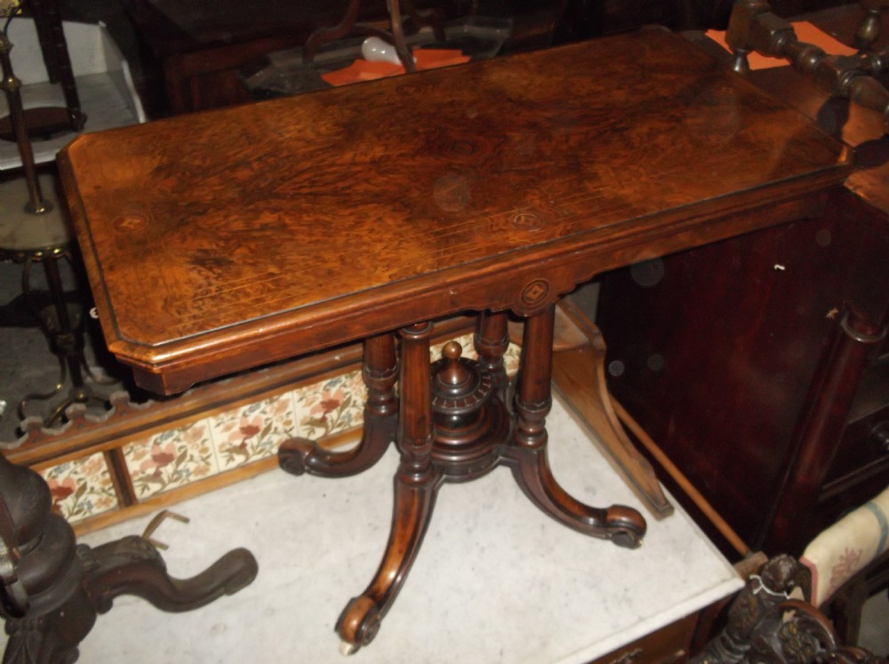 Victorian inlaid walnut games table