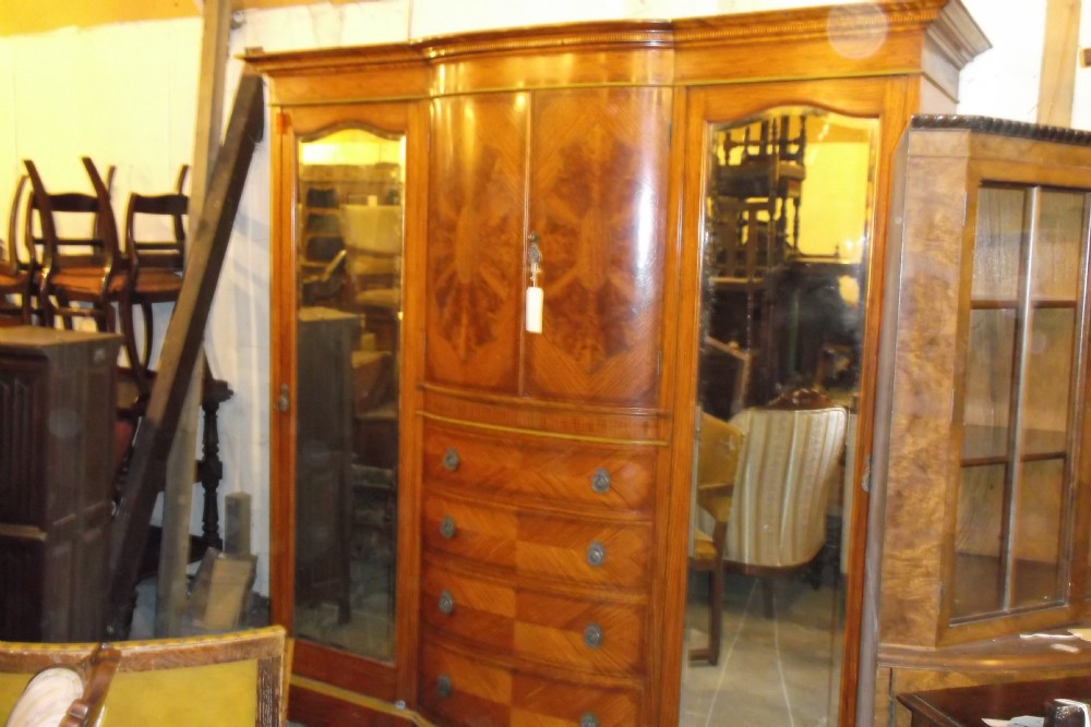 Large Edwardian inlaid satinwood wardrobe