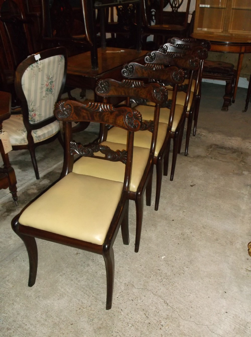 Set of 6 19th century sabre leg dining chairs