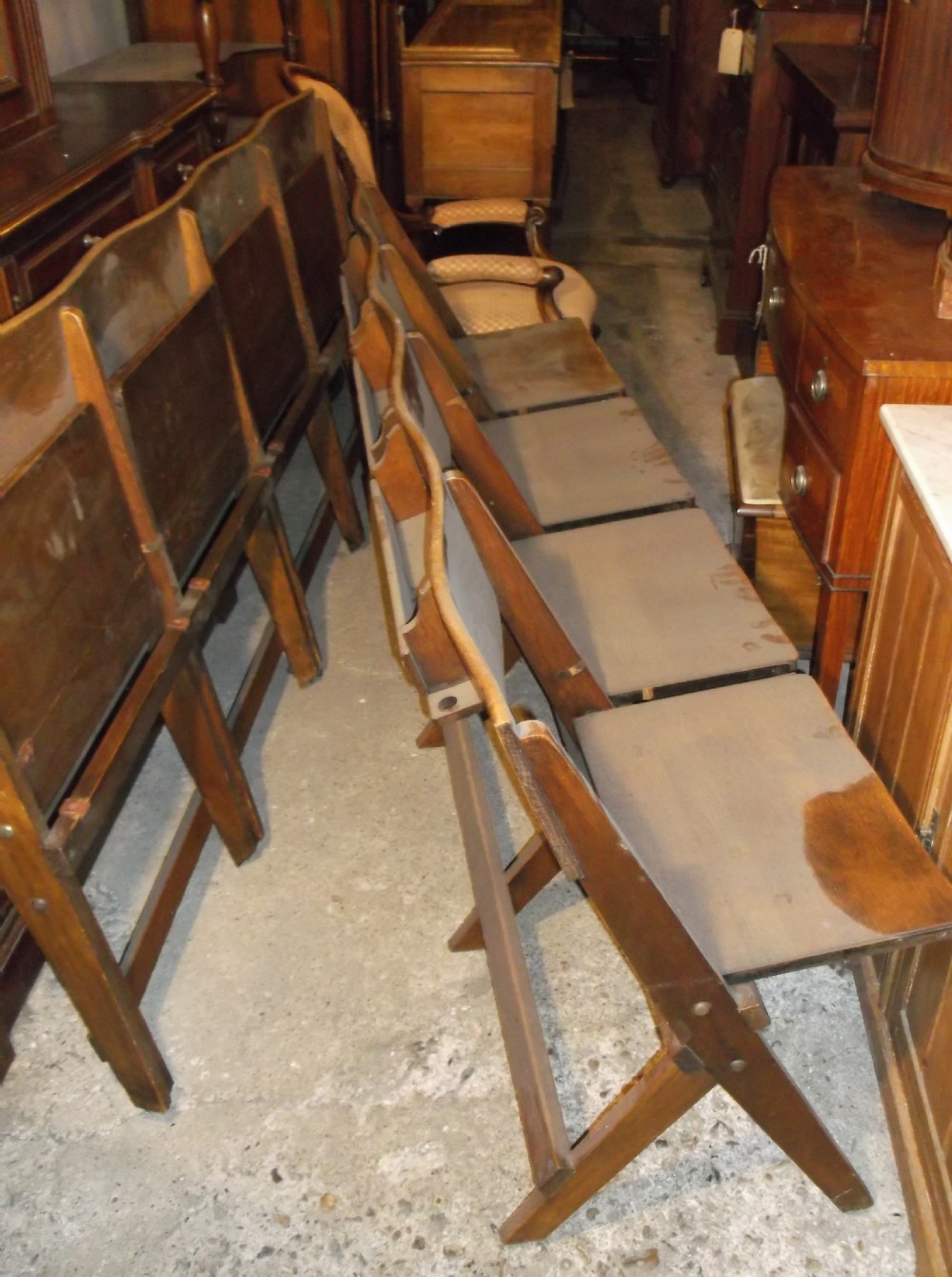 Pair of solid oak 4 seater folding benches