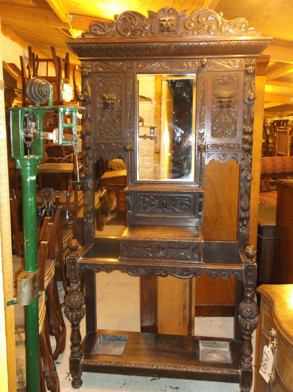 Late Victorian carved oak hallstand