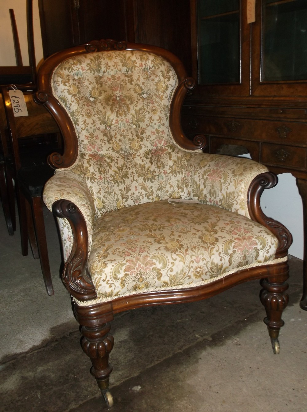 Victorian mahogany spoon back armchair.