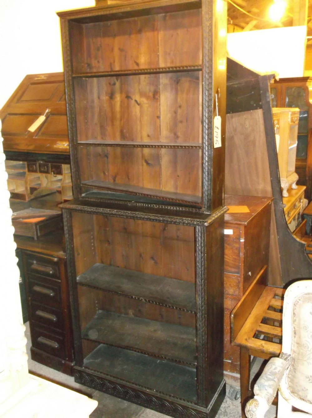 Tall oak open front bookcase