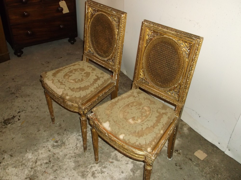 Pair of late 19th century gilt cane chairs