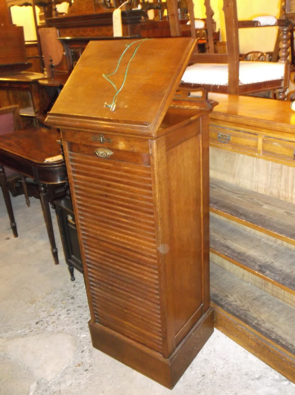 Early 20th century tambour front office cabinet