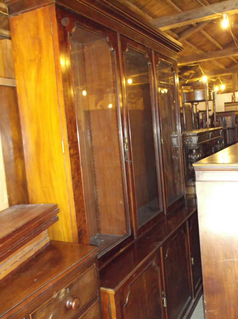 Victorian mahogany 3 door bookcase cabinet
