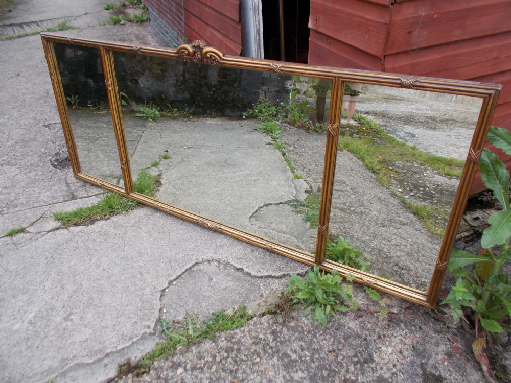 Wide early 20th century triple plate overmantel mirror