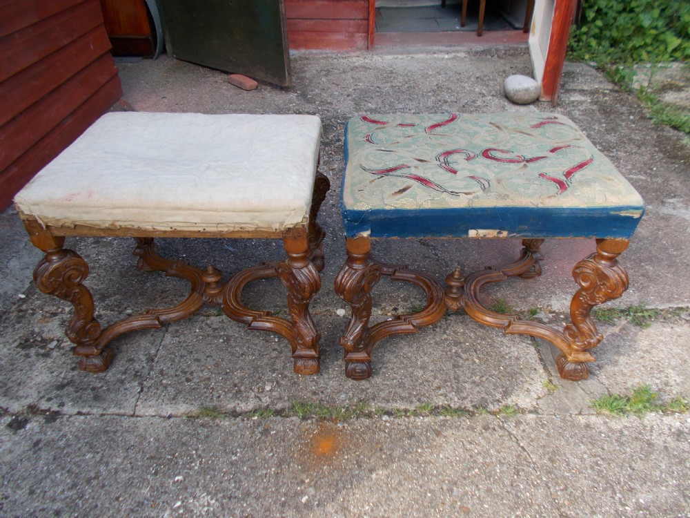 Pair of Mid-19th century carved walnut stools