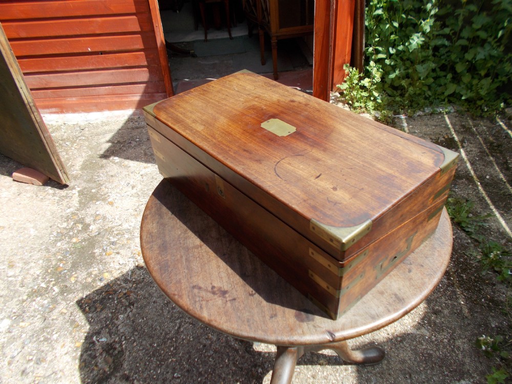 Good early 19th century campaign table top writing slope