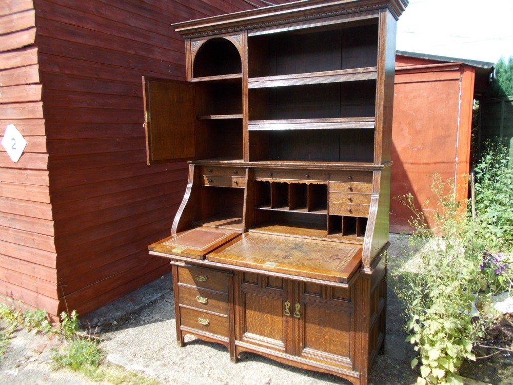 19th century oak Gillows writing cabinet bookcase