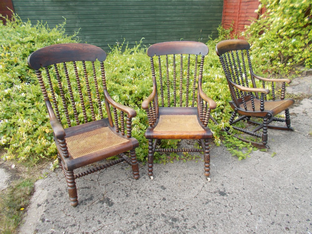Pair of bobbin frame armchairs 