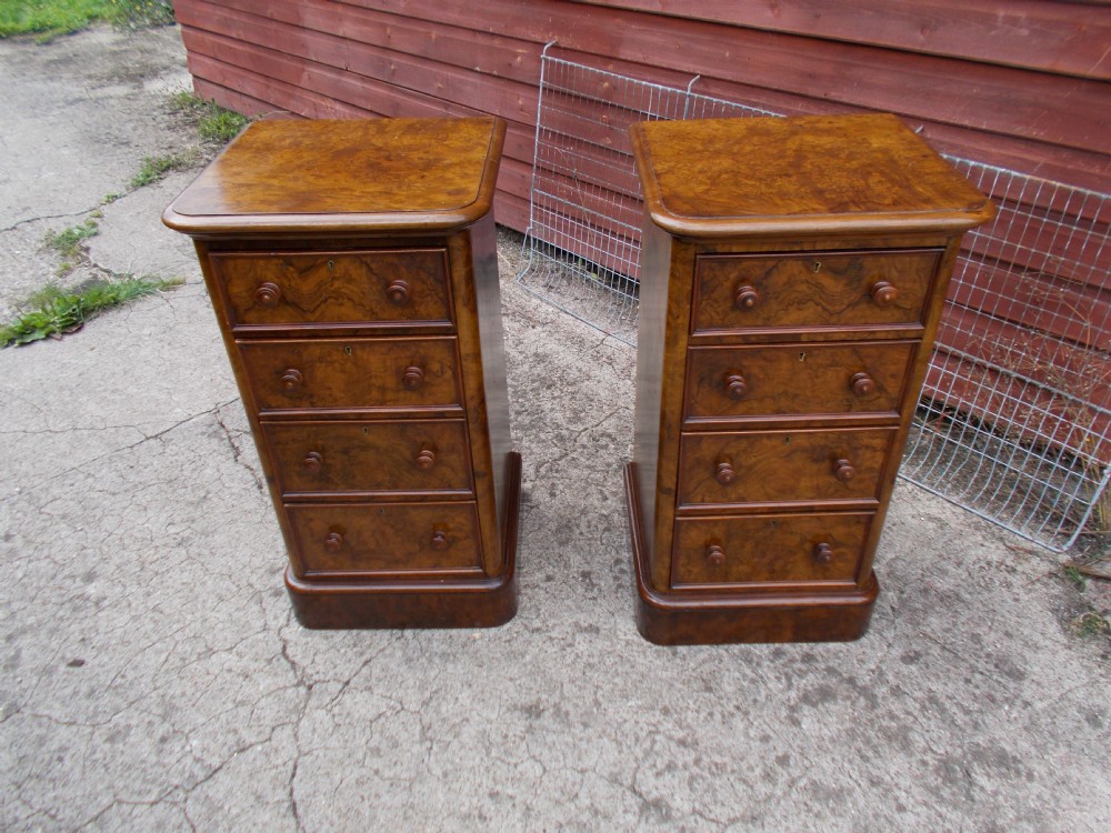 Pair of Victorian walnut bedside chests