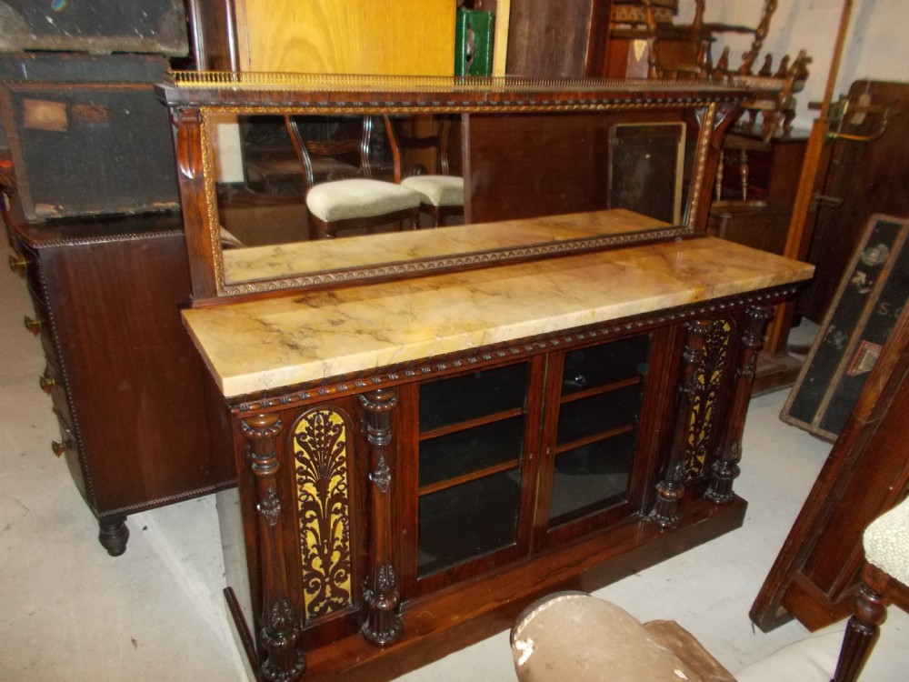 Good Early Victorian marble top rosewood side cabinet