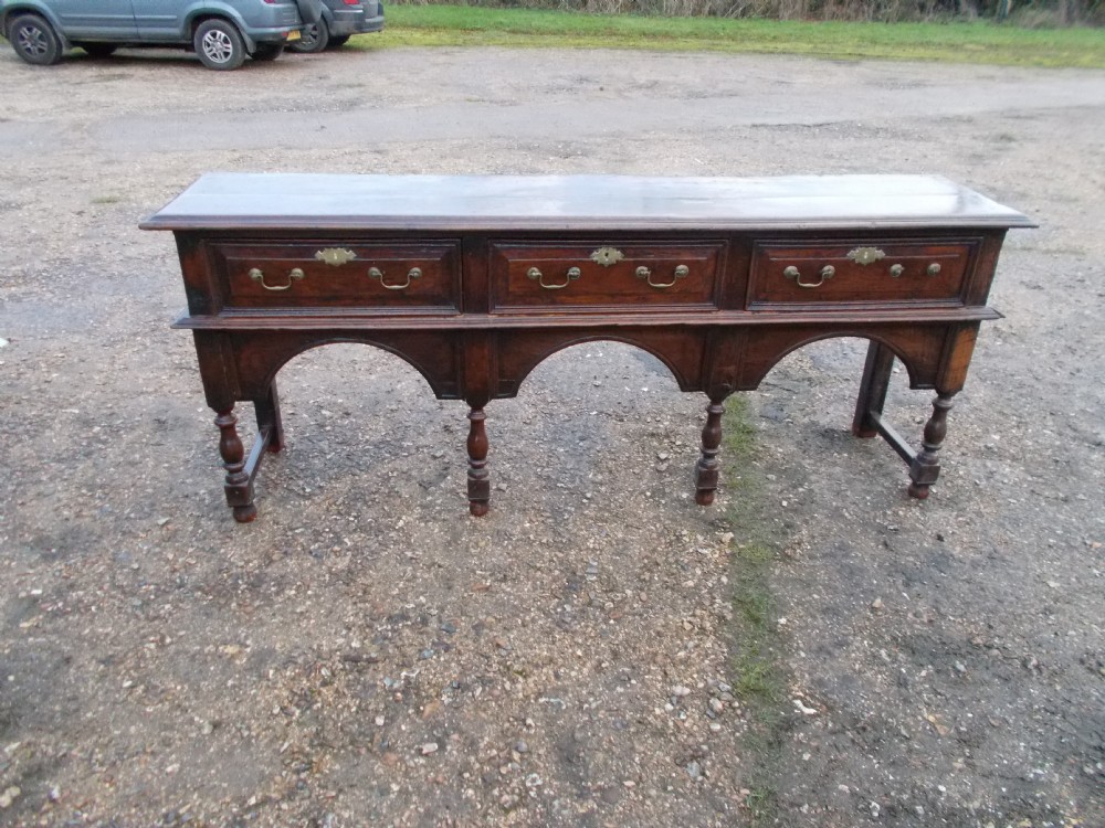 Long antique oak 3 drawer dresser base