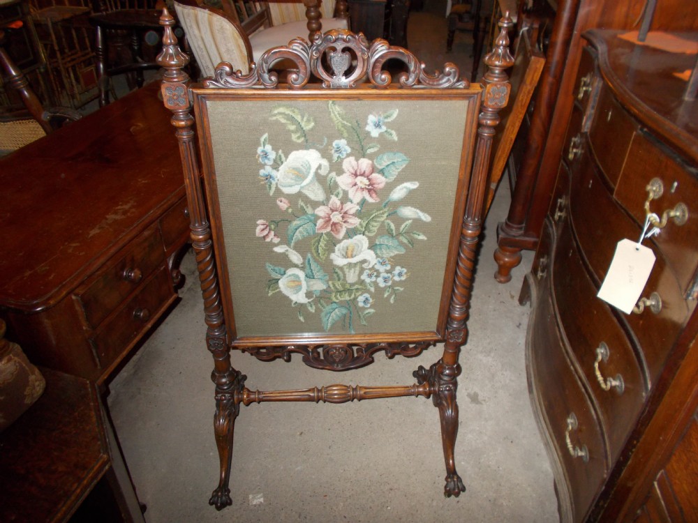 Good carved Victorian rosewood firescreen