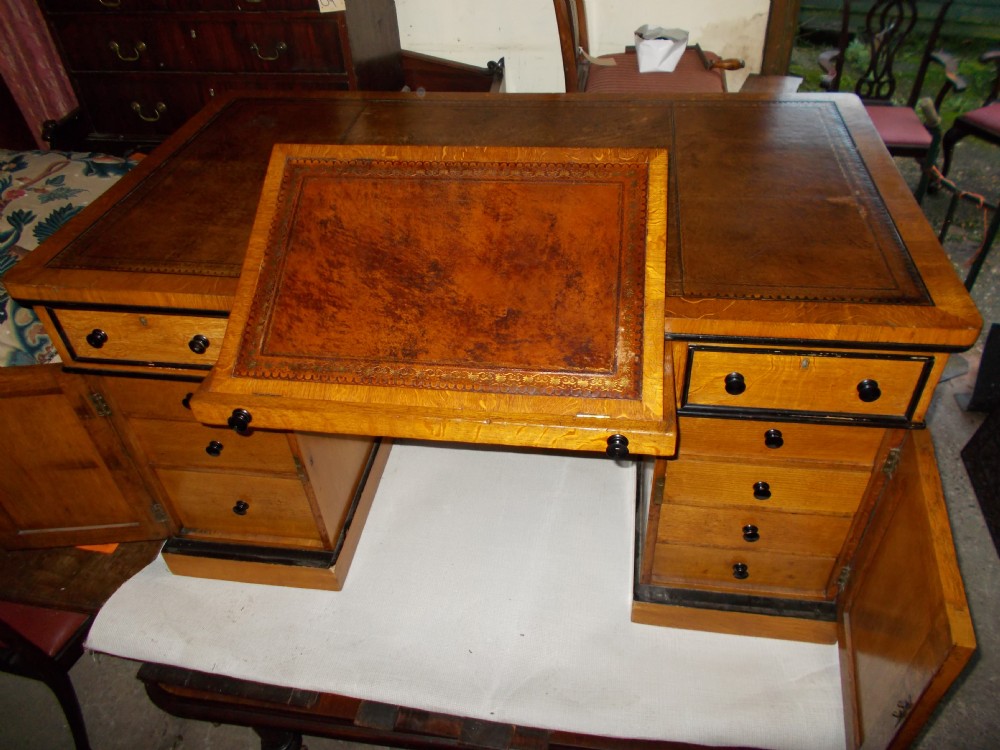 19th century oak double pedestal partners desk