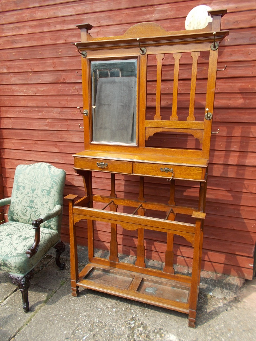 Edwardian oak arts and crafts hallstand