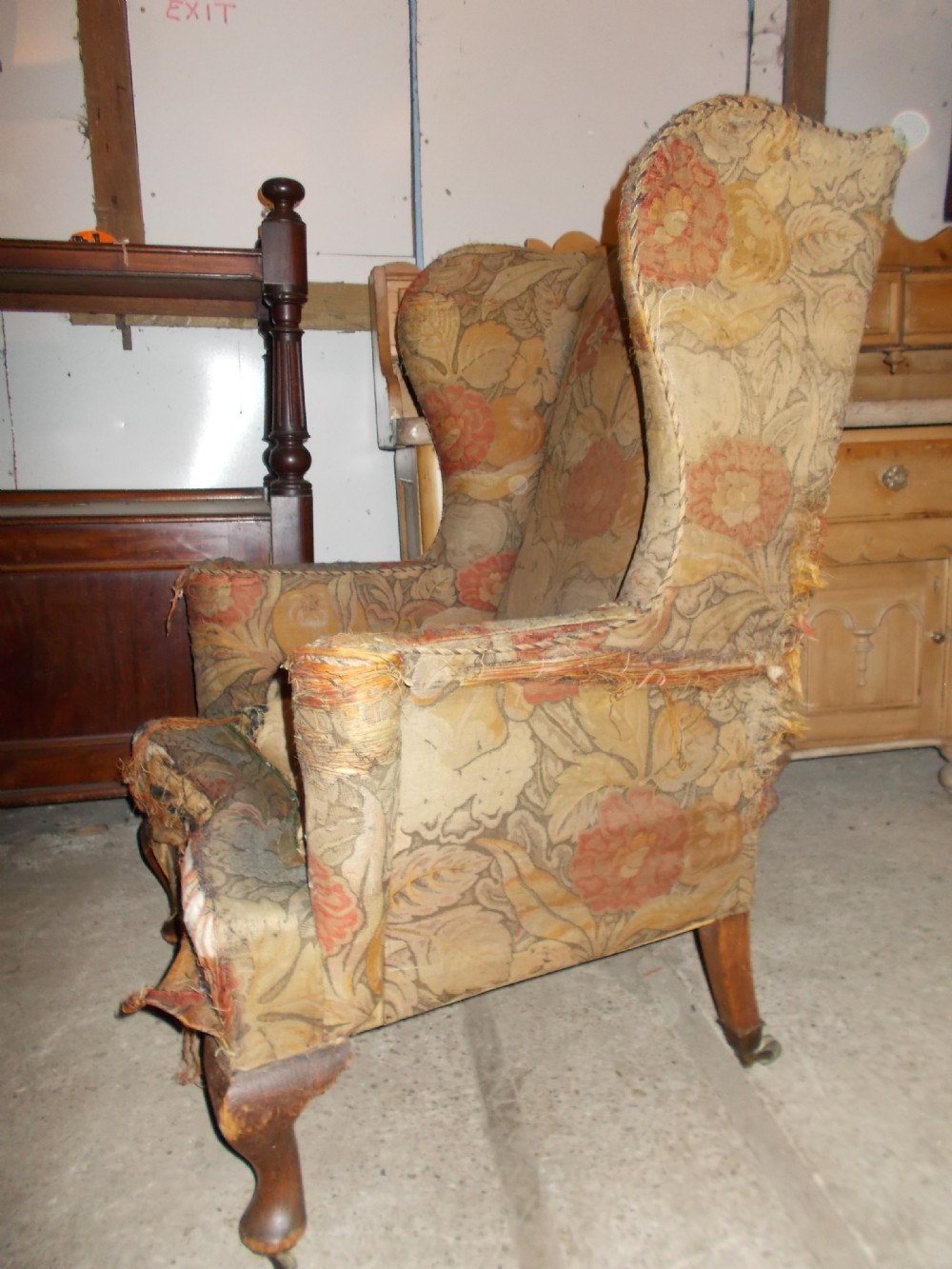 Edwardian wing back upholstered armchair