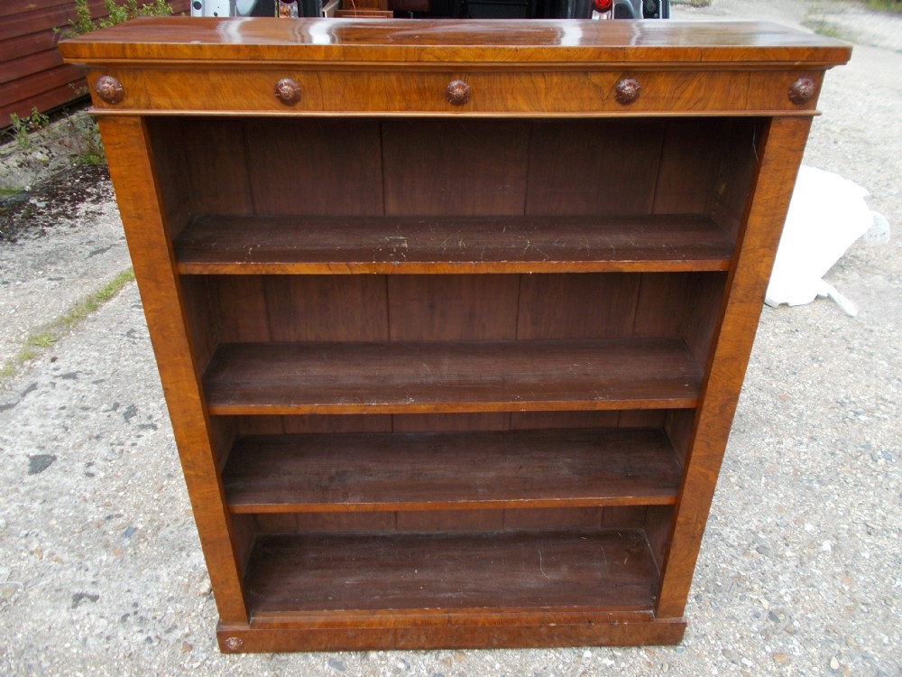 Victorian walnut open front bookcase