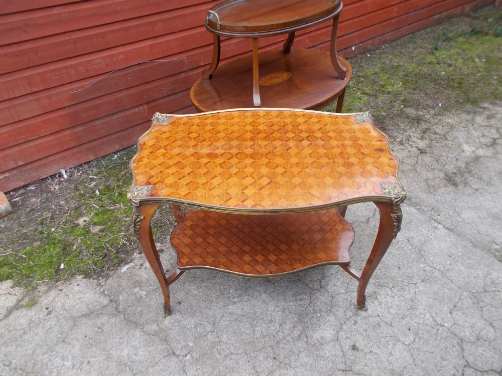 1920s parquetry top 2 tier occasional table