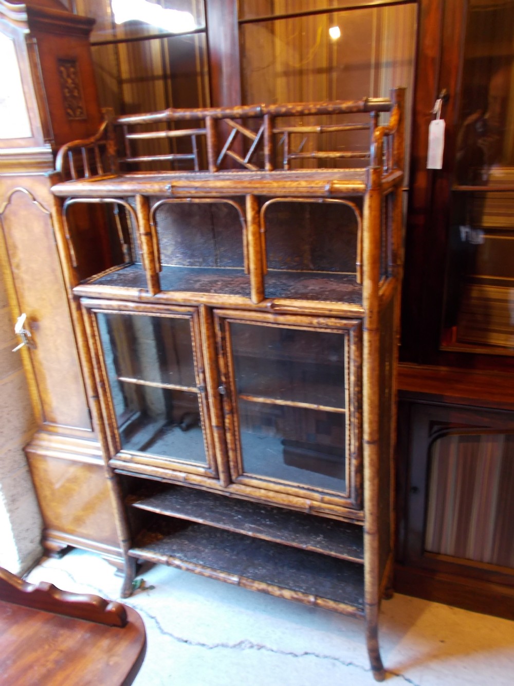 Late Victorian bamboo 2 door glazed bookcase cabinet