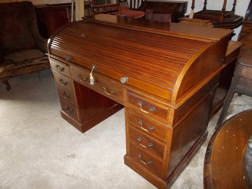Edwardian inlaid Pedestal desk by Warings 