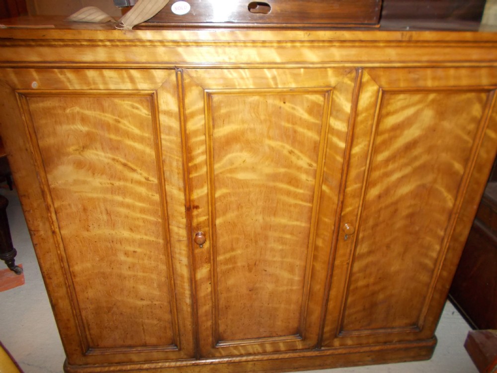 19th century 3 door satin birch dwarf wardrobe