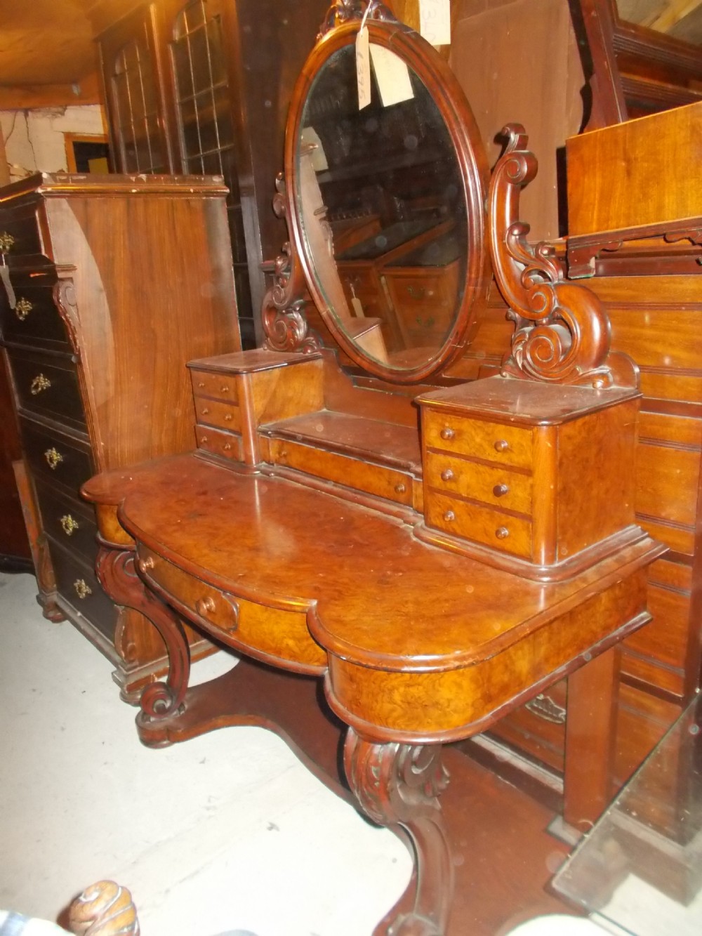 19th century burr-walnut Duchess dressing table