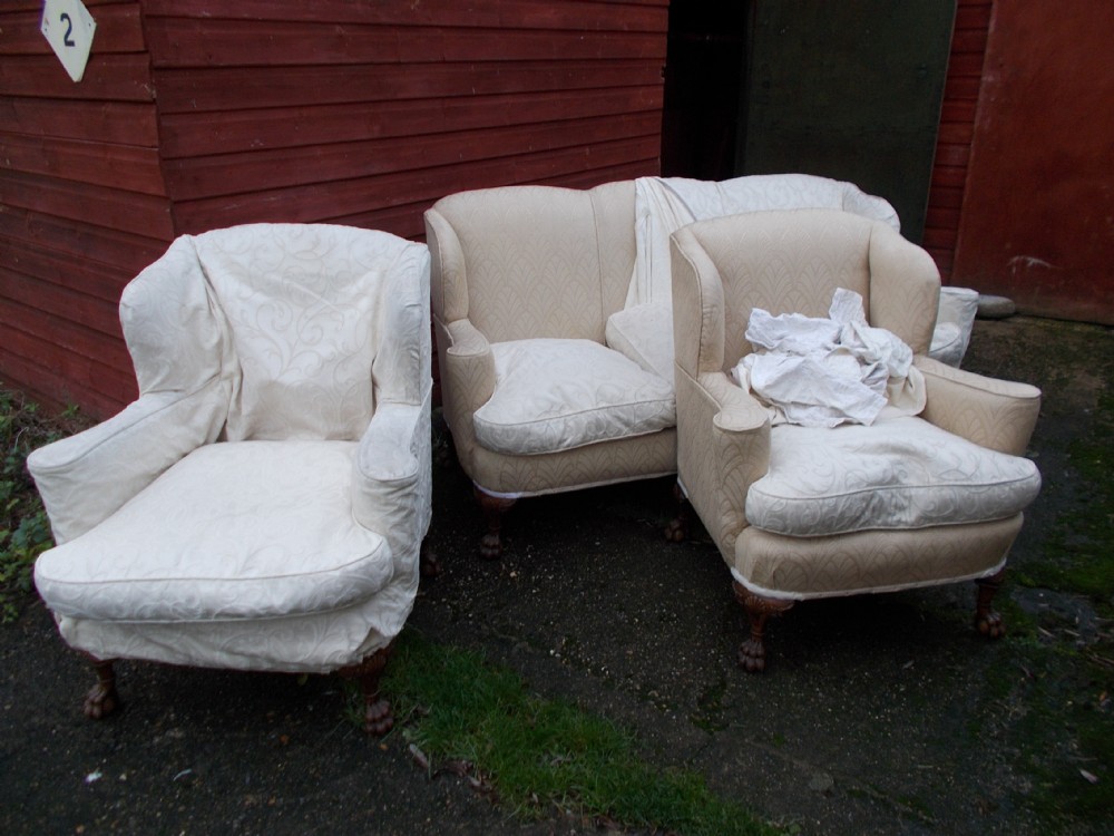 1920s walnut upholstered 3 piece suite