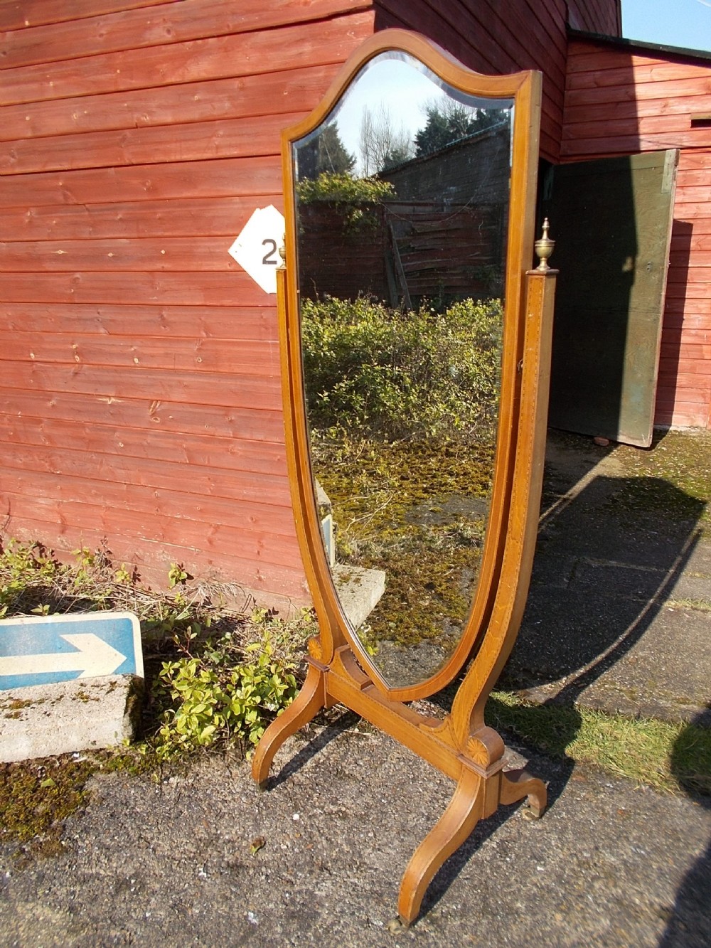 Edwardian inlaid mahogany cheval dressing mirror