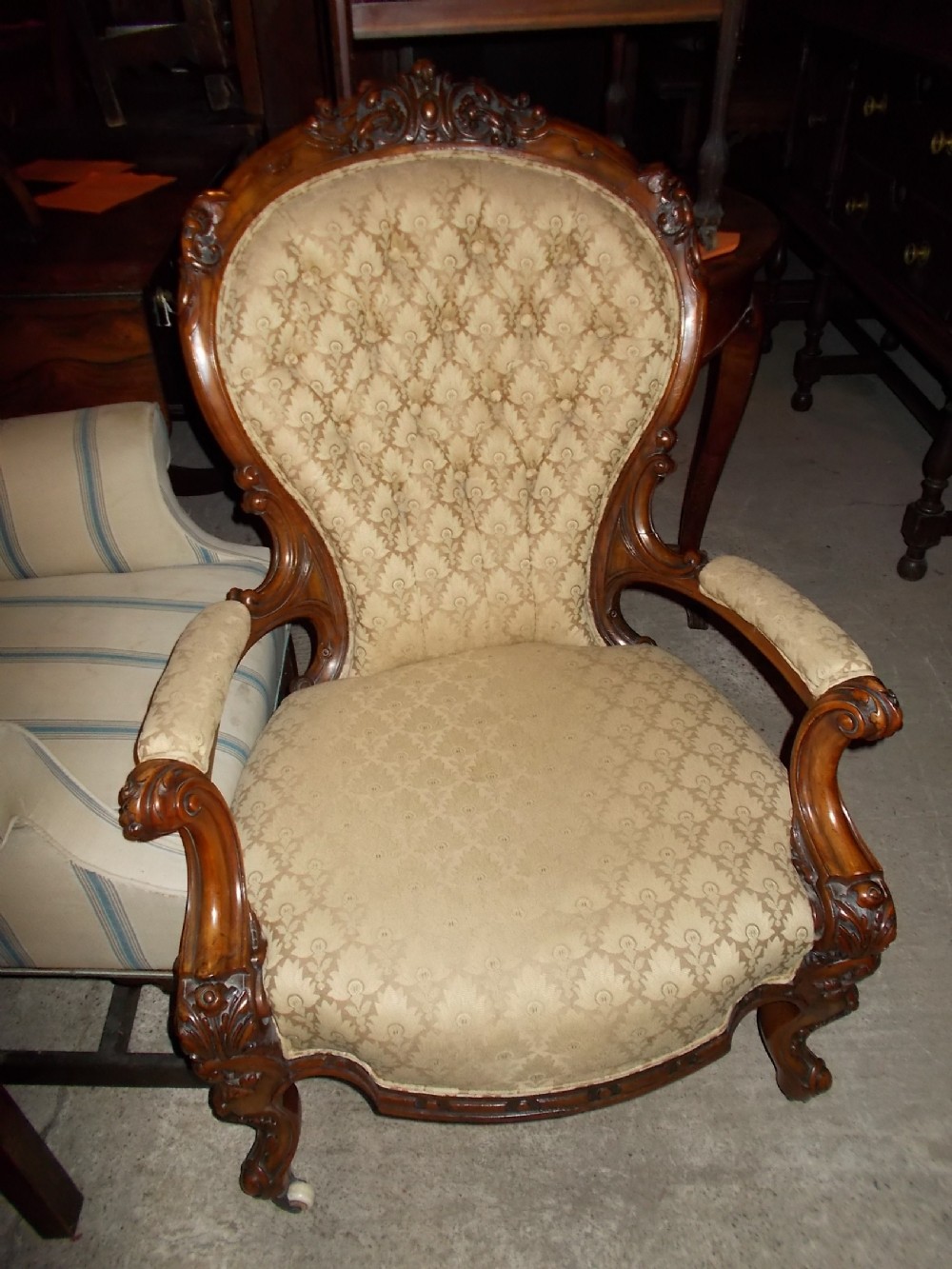 Lovely quality and condition carved walnut armchair