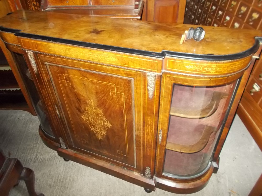 Victorian inlaid walnut 3 door credenza