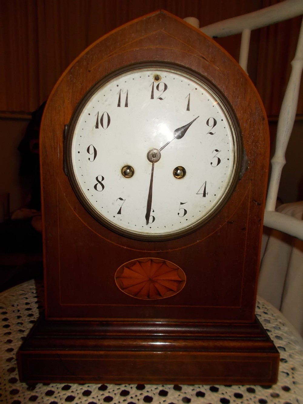 Edwardian inlaid mahogany mantel clock