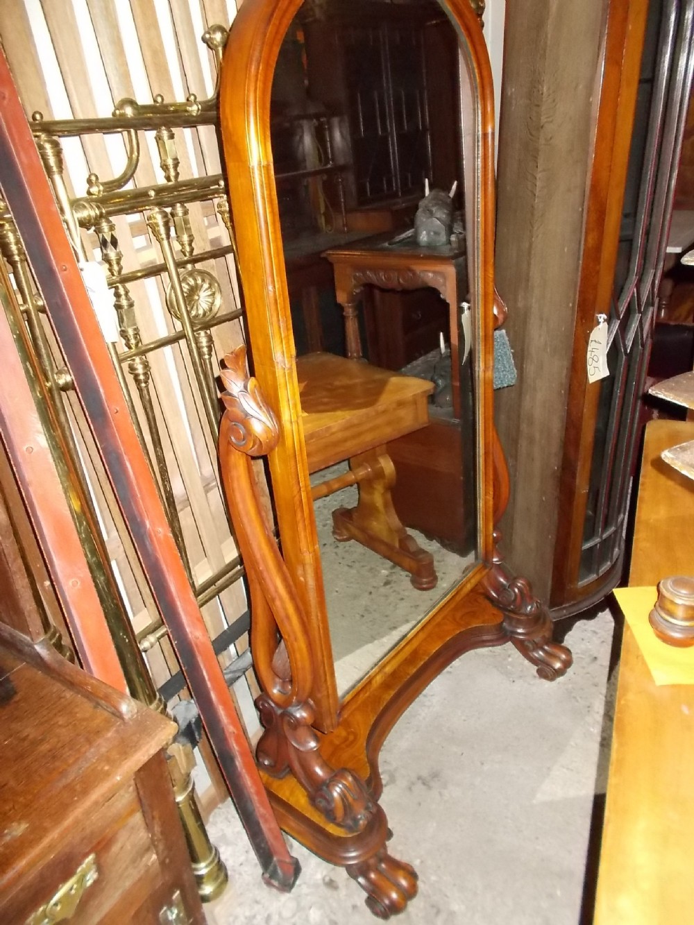 Mid Victorian walnut cheval dressing mirror