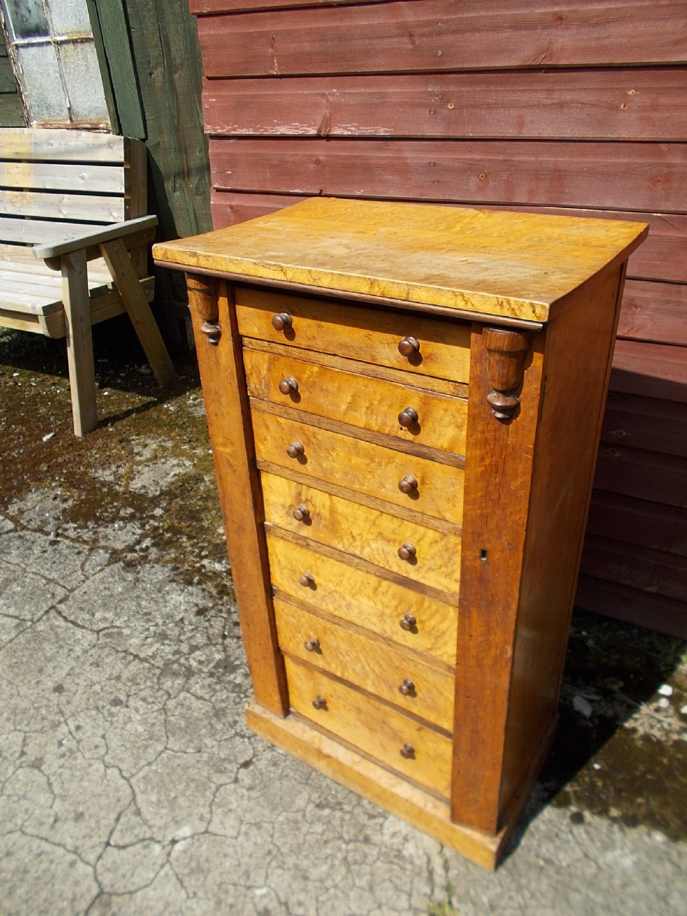 19th century  Birds Eye Maple and Rosewood Wellington chest.