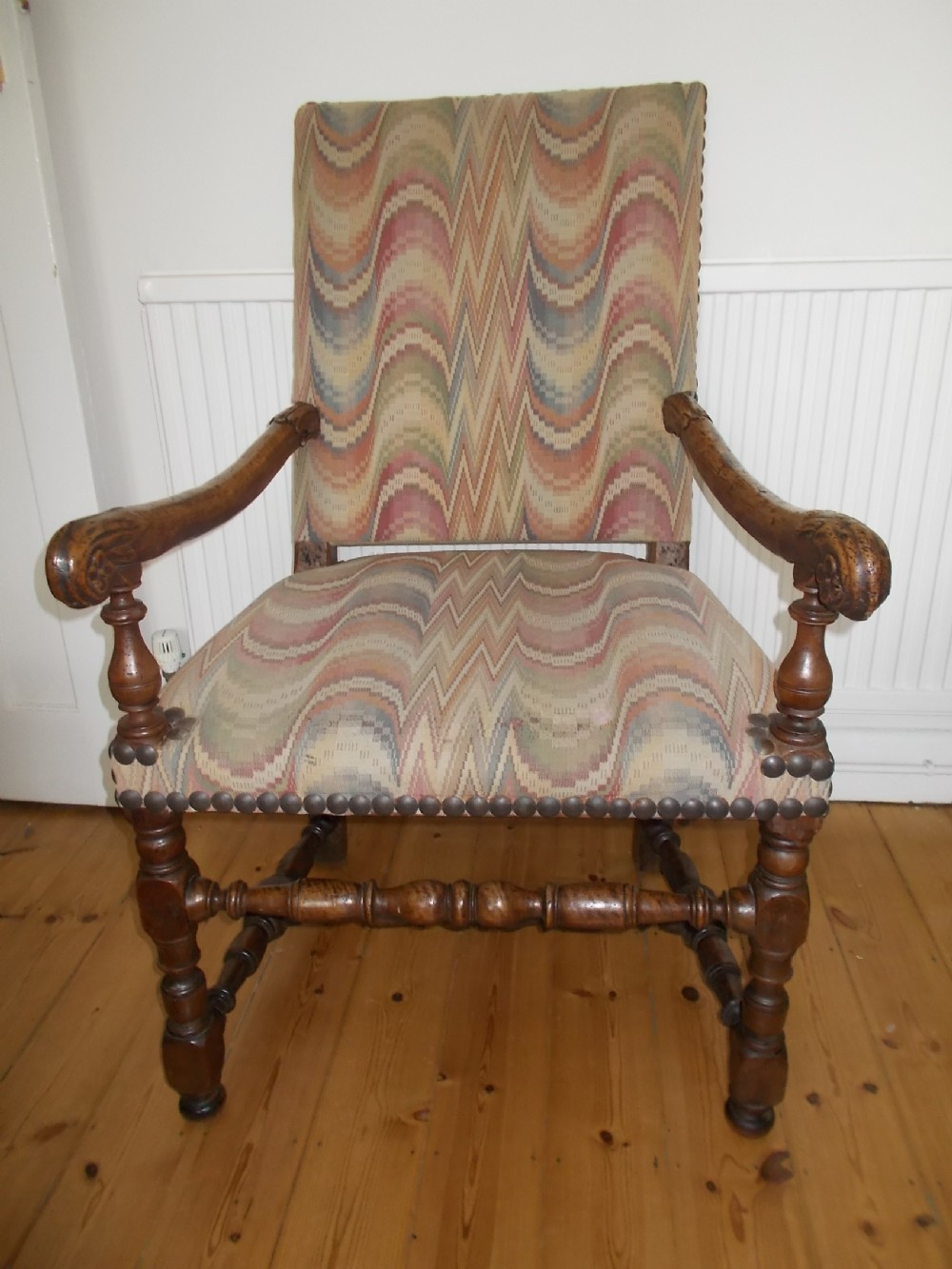 Large 18th century walnut frame armchair.