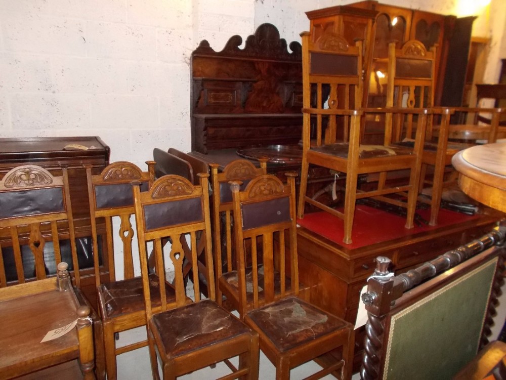 Set of 8 Edwardian oak arts and crafts dining chairs