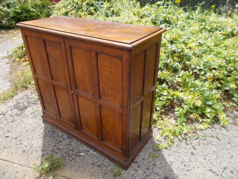 Good English golden oak panelled 2 door cupboard
