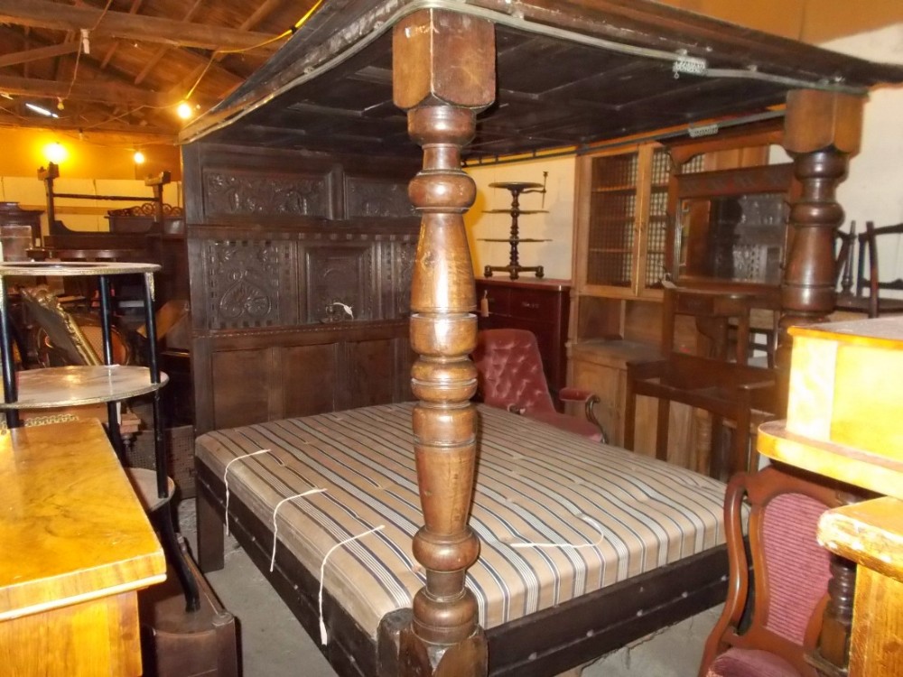19th century panelled oak 4 poster bed
