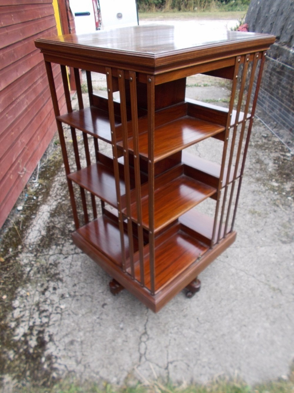 Large Edwardian inlaid mahogany revolving bookcase