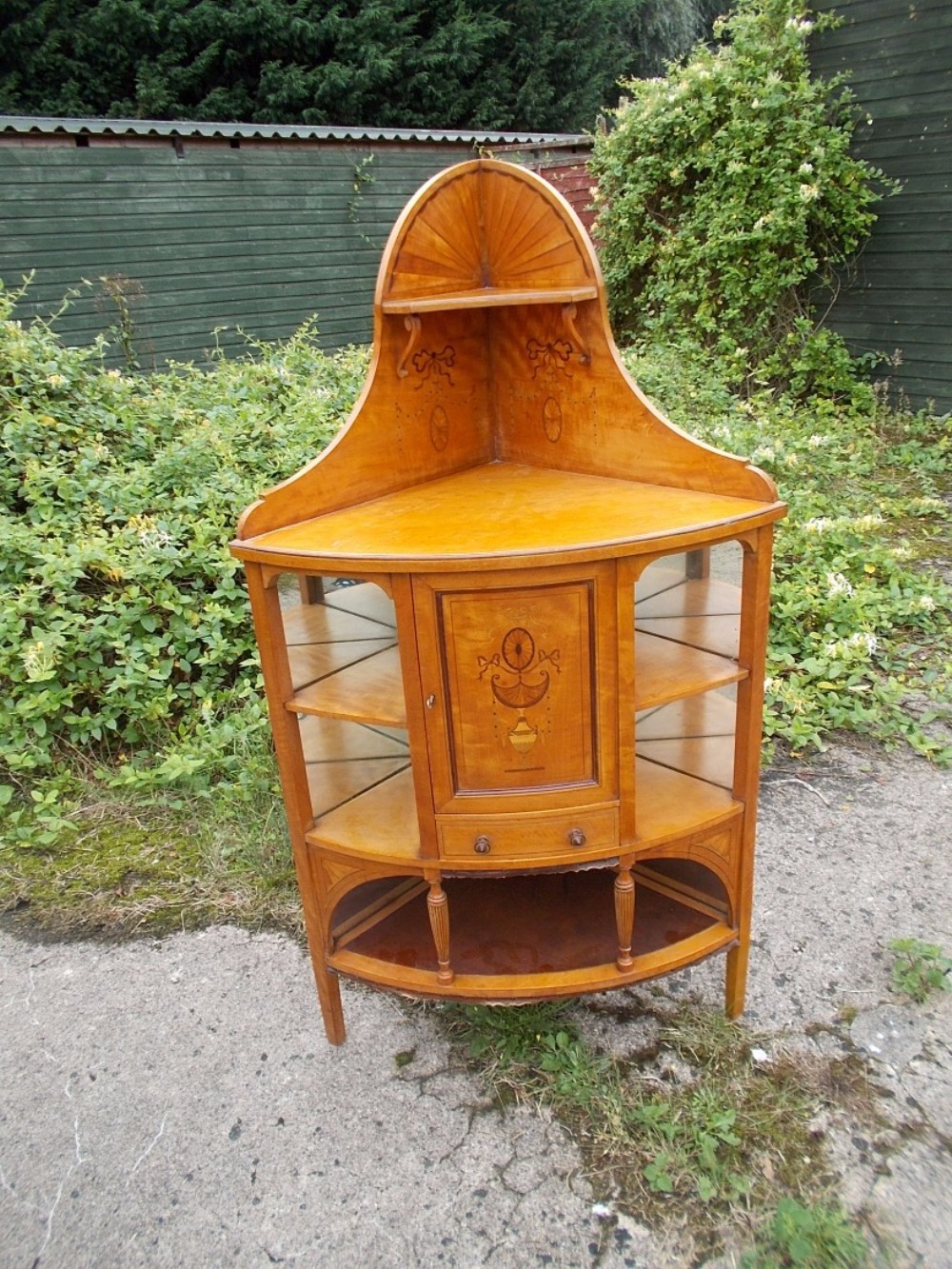 Edwardian inlaid satinwood corner cabinet