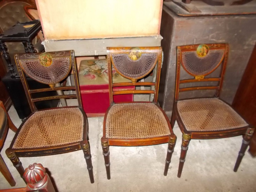 3 early 20th century painted and decorated single chairs
