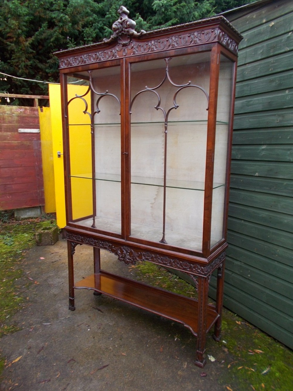 Large carved mahogany 2 door display cabinet